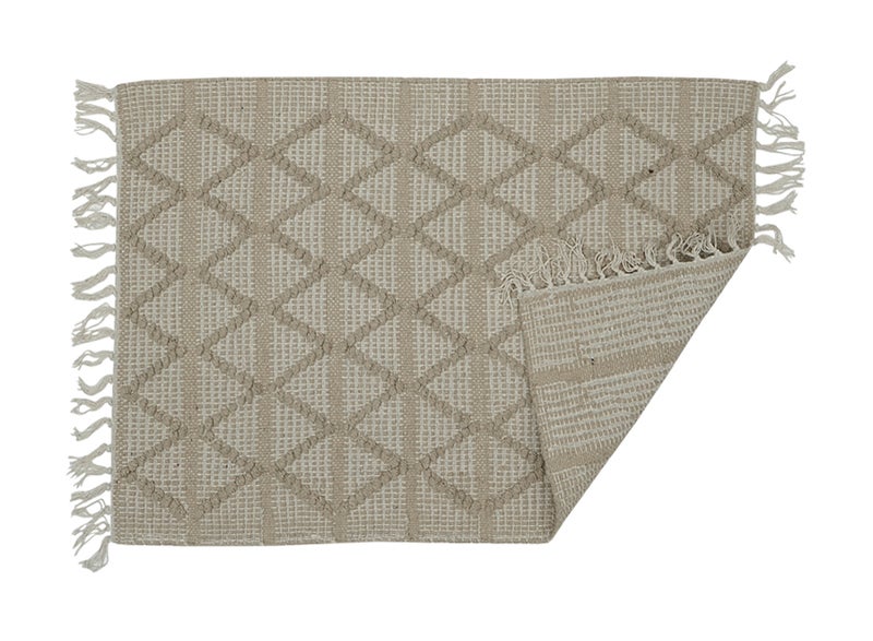 Ambrosia 50 x 80 cm Beige Handloom Cotton Rug With Tufted Diamond Pattern Small Woven Floor Mat Accent Piece And Blanket Style Texture For Entryway Bedroom Boho Decor - Image 2